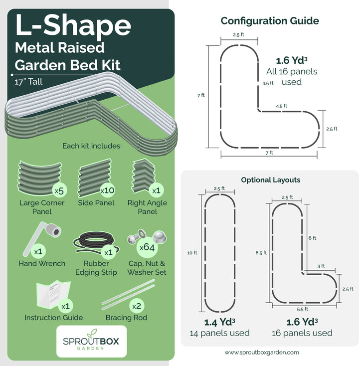 L-Shape Raised Garden Bed - Multiple Heights