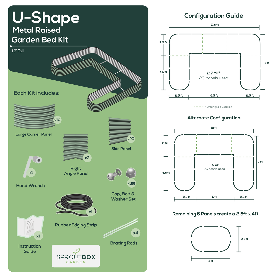 Tall U-Shape Raised Garden Bed  - Multiple Heights