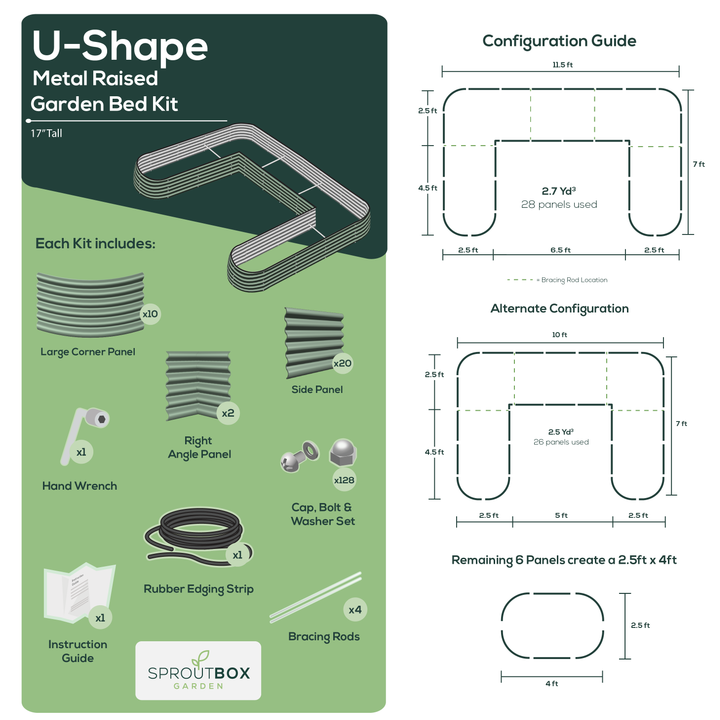 Tall U-Shape Raised Garden Bed  - Multiple Heights