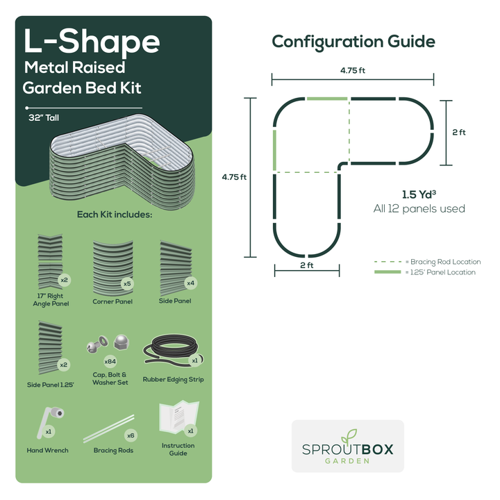 L-Shape Raised Garden Bed - Multiple Heights