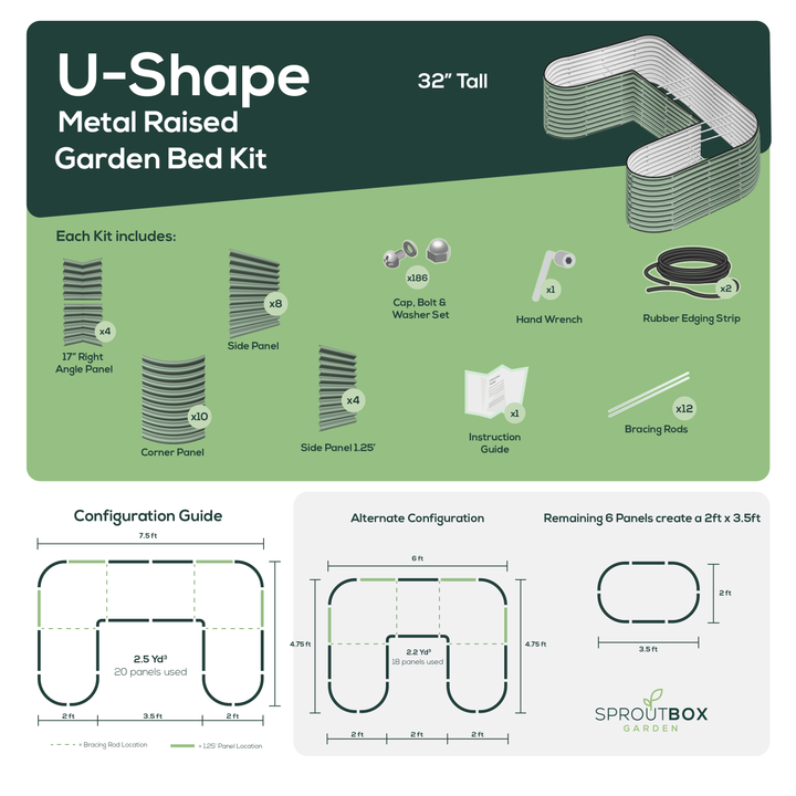 Tall U-Shape Raised Garden Bed  - Multiple Heights
