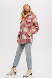 Sadie Mouflon Snap Front Jacket - Pink Plaid