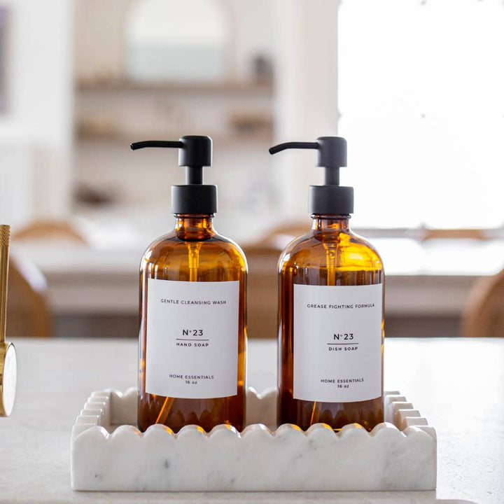 Amber Glass Soap Bottle with Label - Clementine Home Floral Gift