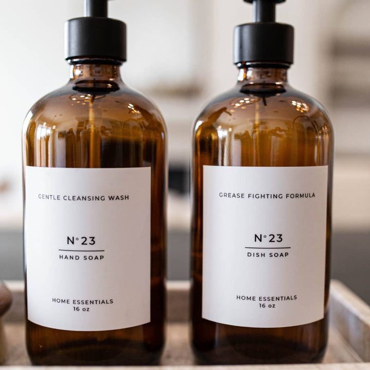 Amber Glass Soap Bottle with Label - Clementine Home Floral Gift