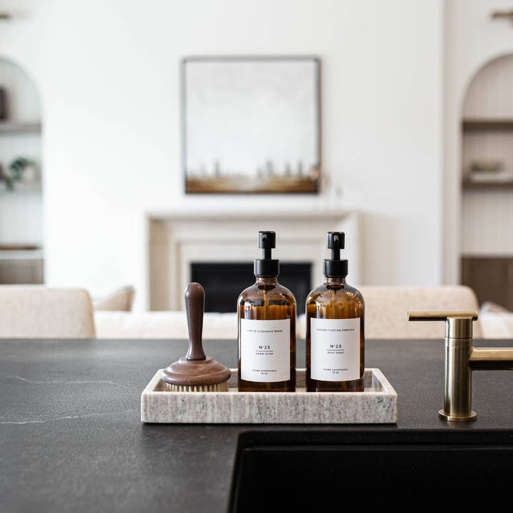 Amber Glass Soap Bottle with Label - Clementine Home Floral Gift