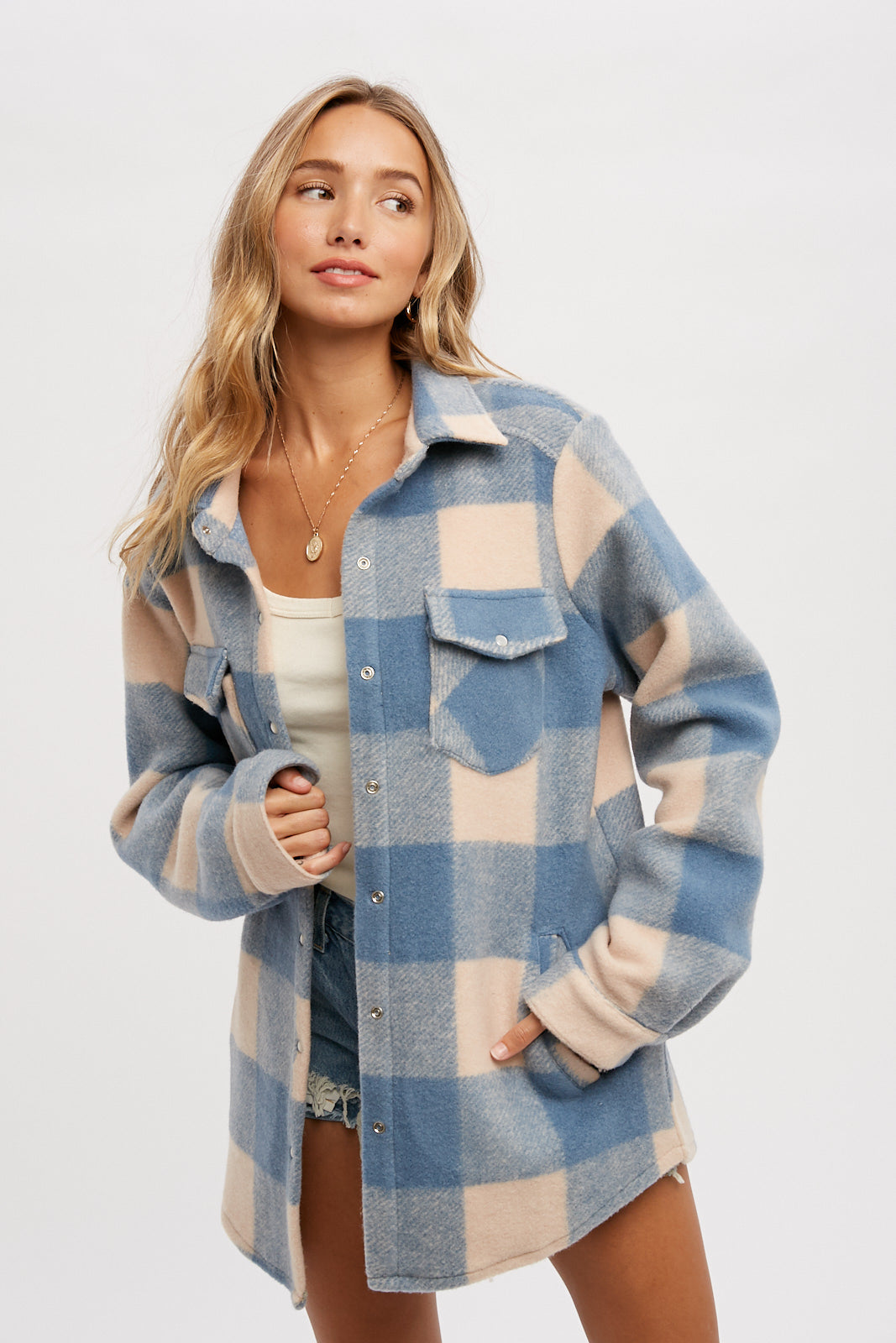 Sadie Mouflon Snap Front Jacket - Blue Plaid