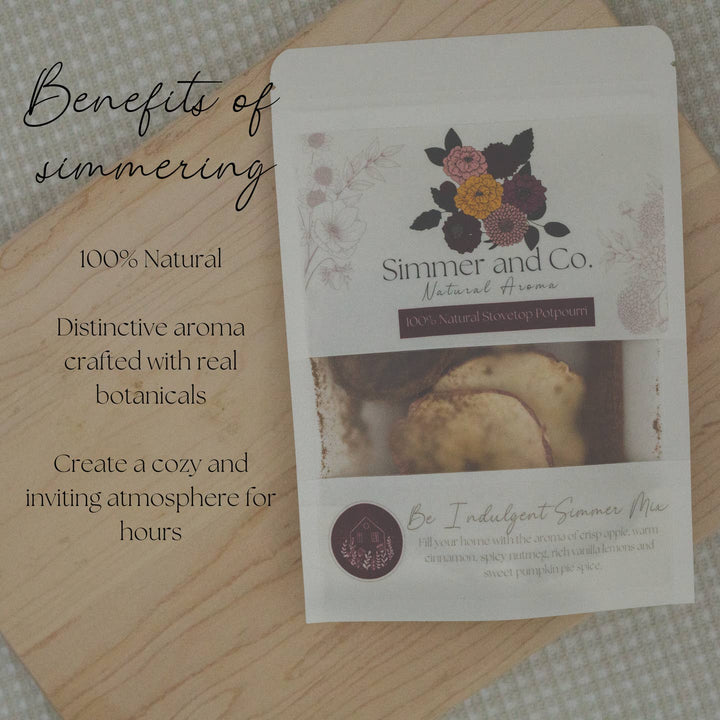 Be Indulgent Simmer Pot Mix – Cozy Apple Vanilla Spice - Clementine Home Floral Gift