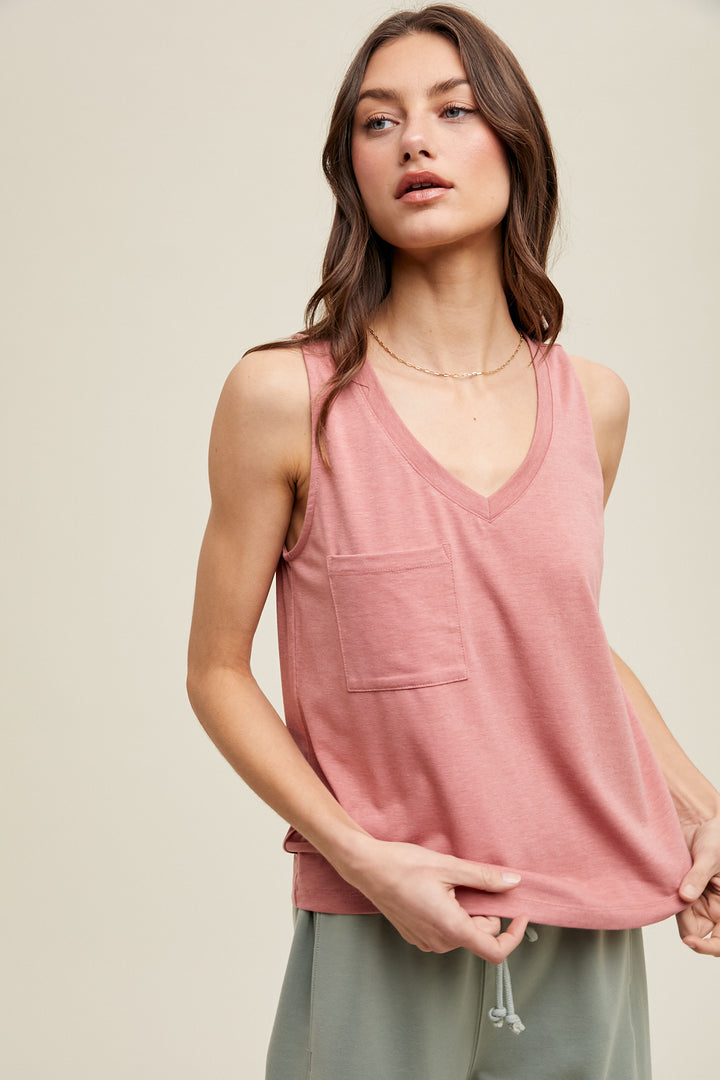 Slub Knit Relaxed Crop Tank with Pocket - Sienna