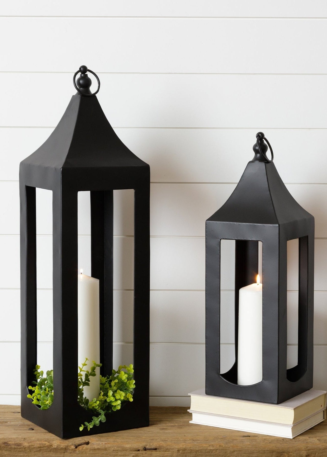 Black Lanterns, Set of 2 (Winter '25 Add - On) - Clementine Home Floral Gift