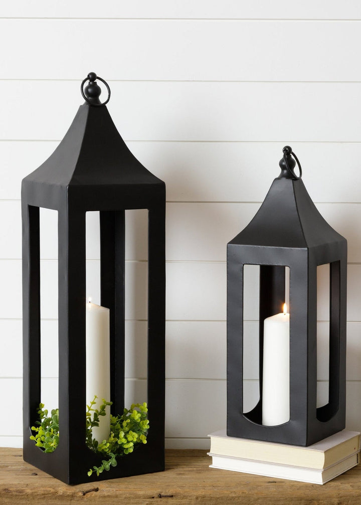Black Lanterns, Set of 2 (Winter '25 Add - On) - Clementine Home Floral Gift