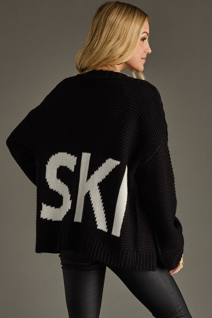 Black Ski Knit Cardigan (Winter '25 Add - On) - Clementine Home Floral Gift