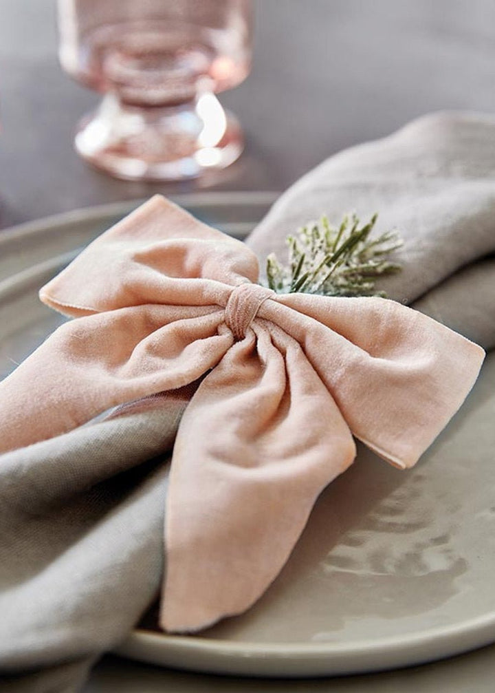 Blush Pink Bow Velvet Napkin Ties, Set of 4 - Clementine Home Floral Gift