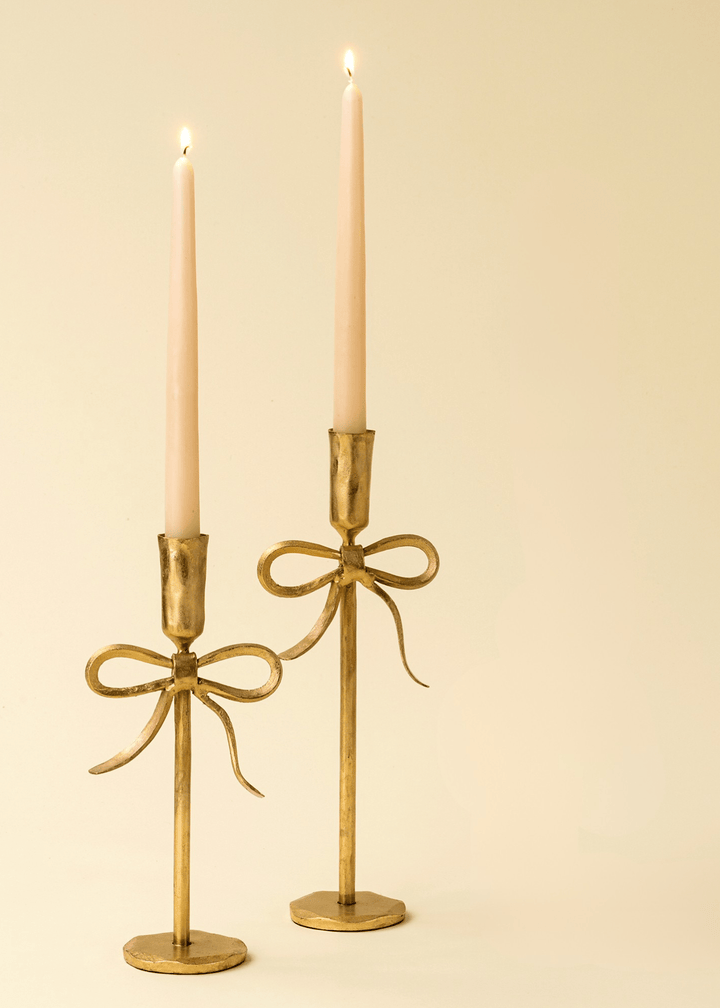 Bow Forged Candlestick, Set of 2 – Gold - Clementine Home Floral Gift