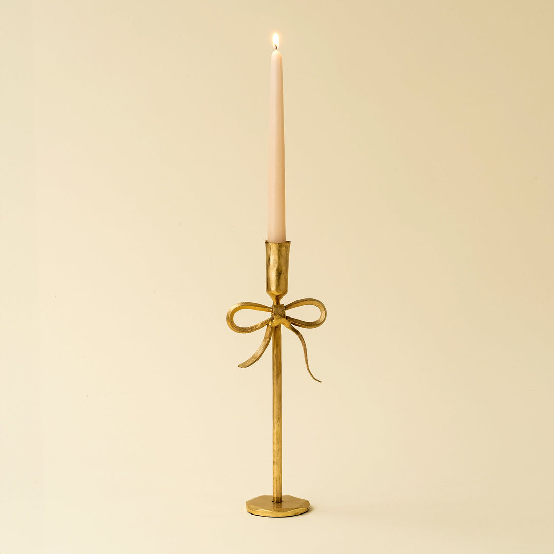 Bow Forged Candlestick, Set of 2 – Gold - Clementine Home Floral Gift