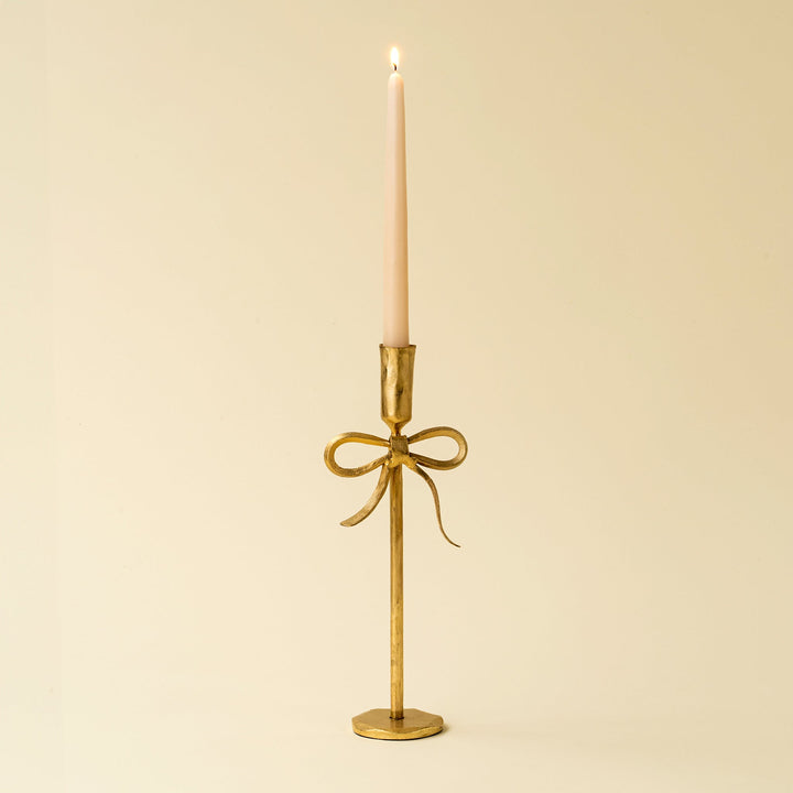 Bow Forged Candlestick, Set of 2 – Gold - Clementine Home Floral Gift