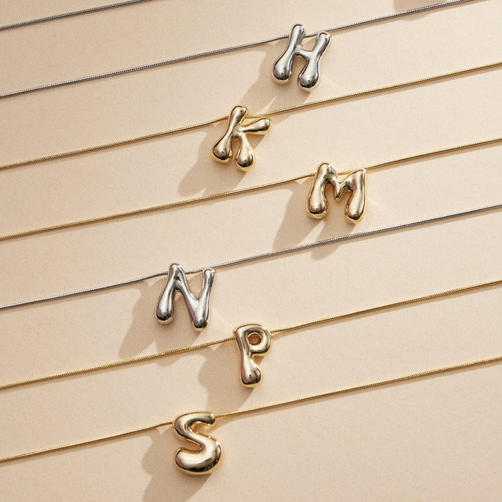 Bubble Letter Initial Necklace - Clementine Home Floral Gift