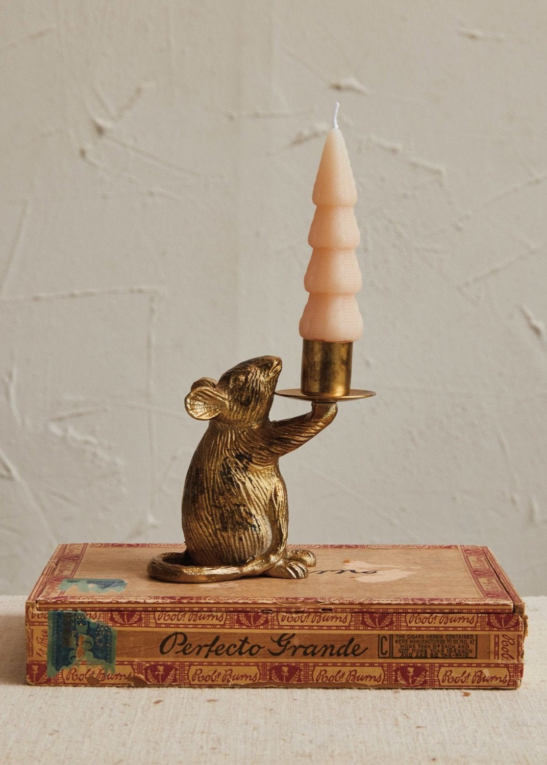Cast Aluminum Mouse Taper Holder – Antique Gold Finish - Clementine Home Floral Gift