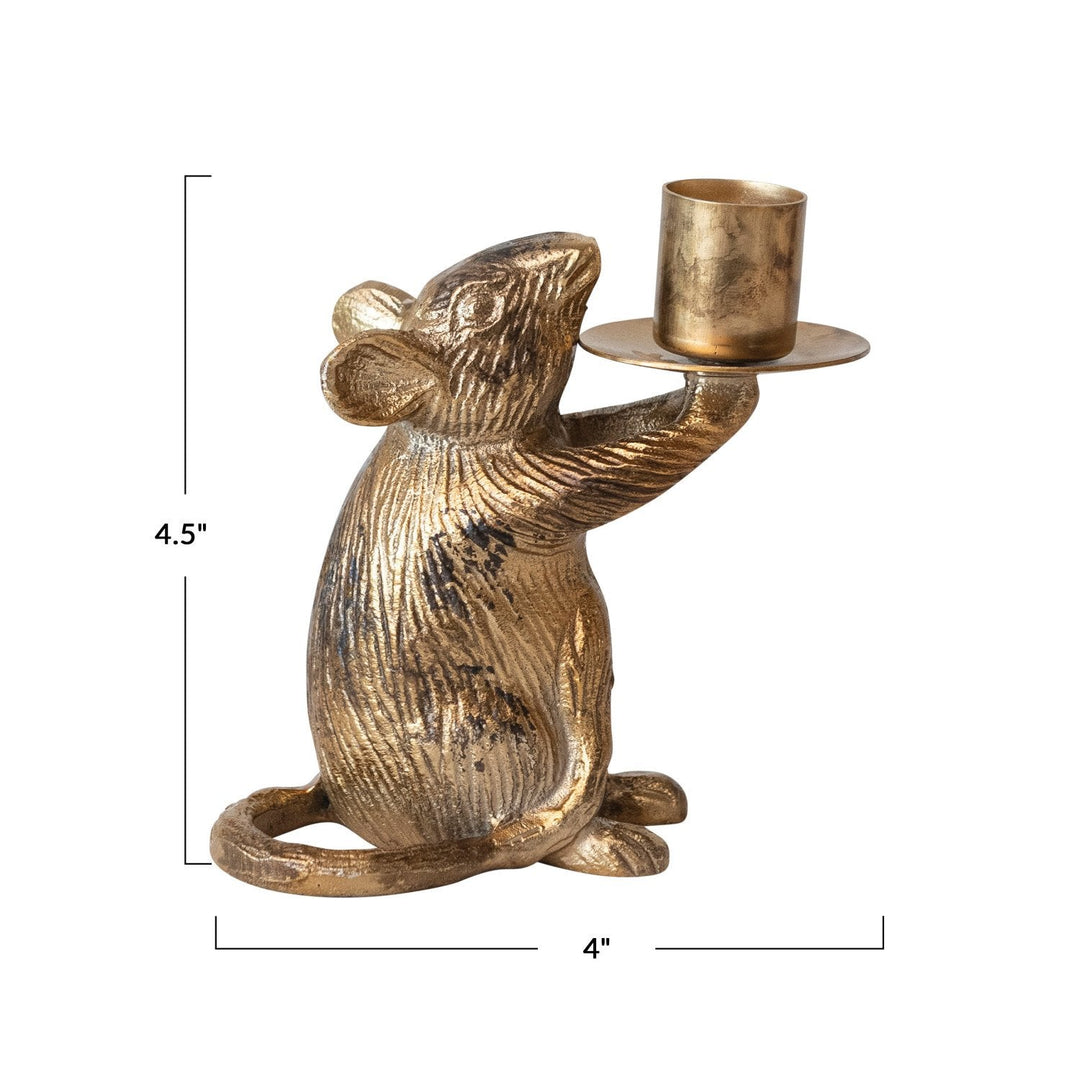 Cast Aluminum Mouse Taper Holder – Antique Gold Finish - Clementine Home Floral Gift