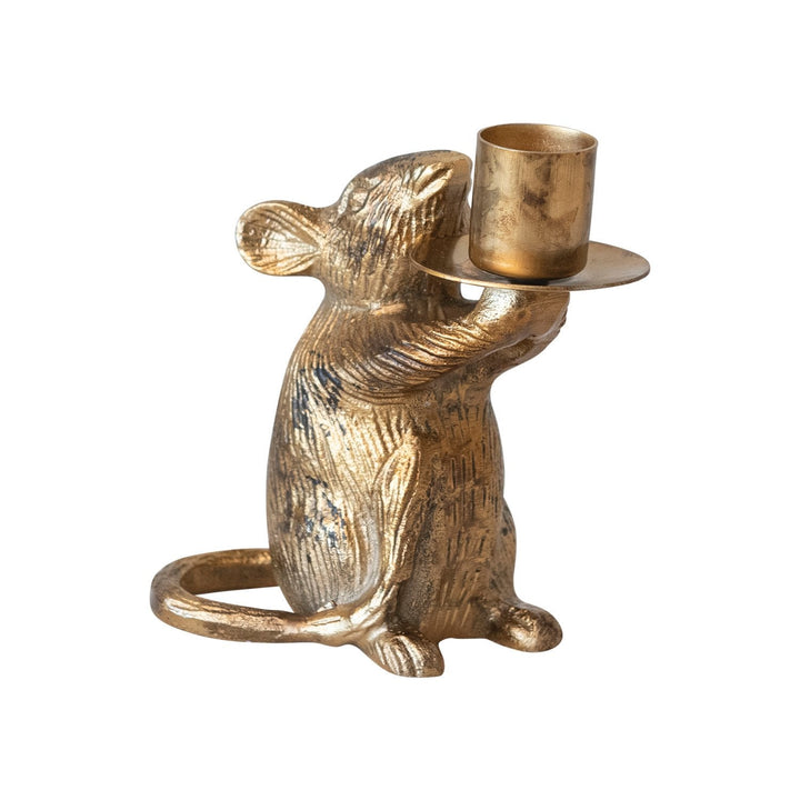 Cast Aluminum Mouse Taper Holder – Antique Gold Finish - Clementine Home Floral Gift