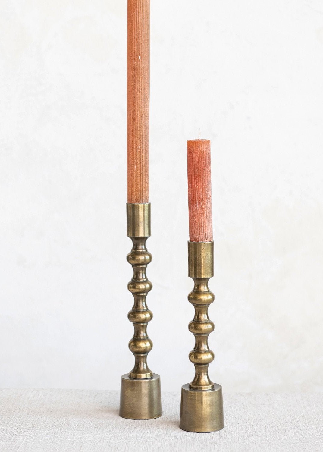 Cast Aluminum Taper Holders – Antique Gold, Set of 2 - Clementine Home Floral Gift