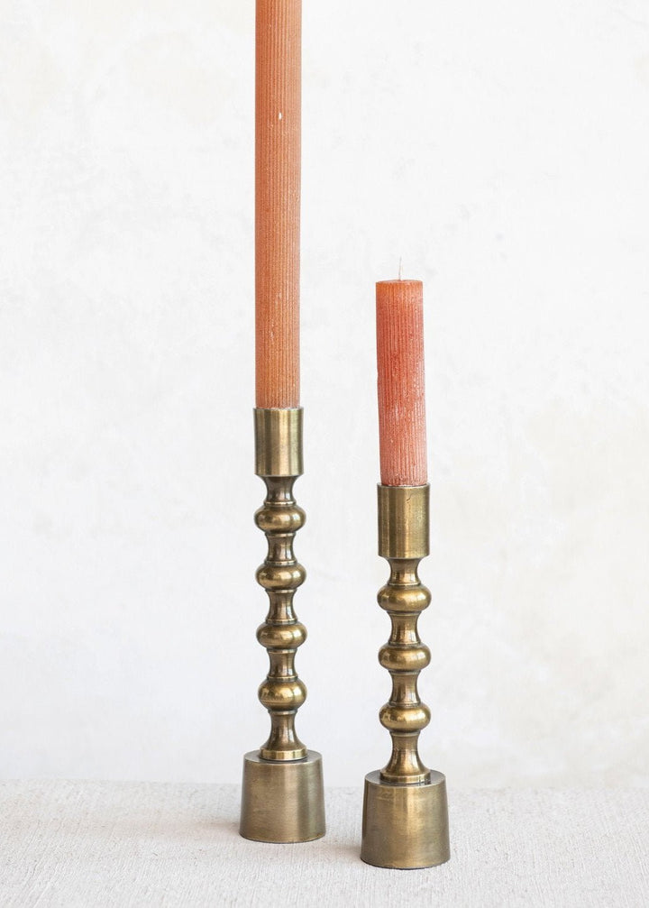 Cast Aluminum Taper Holders – Antique Gold, Set of 2 - Clementine Home Floral Gift