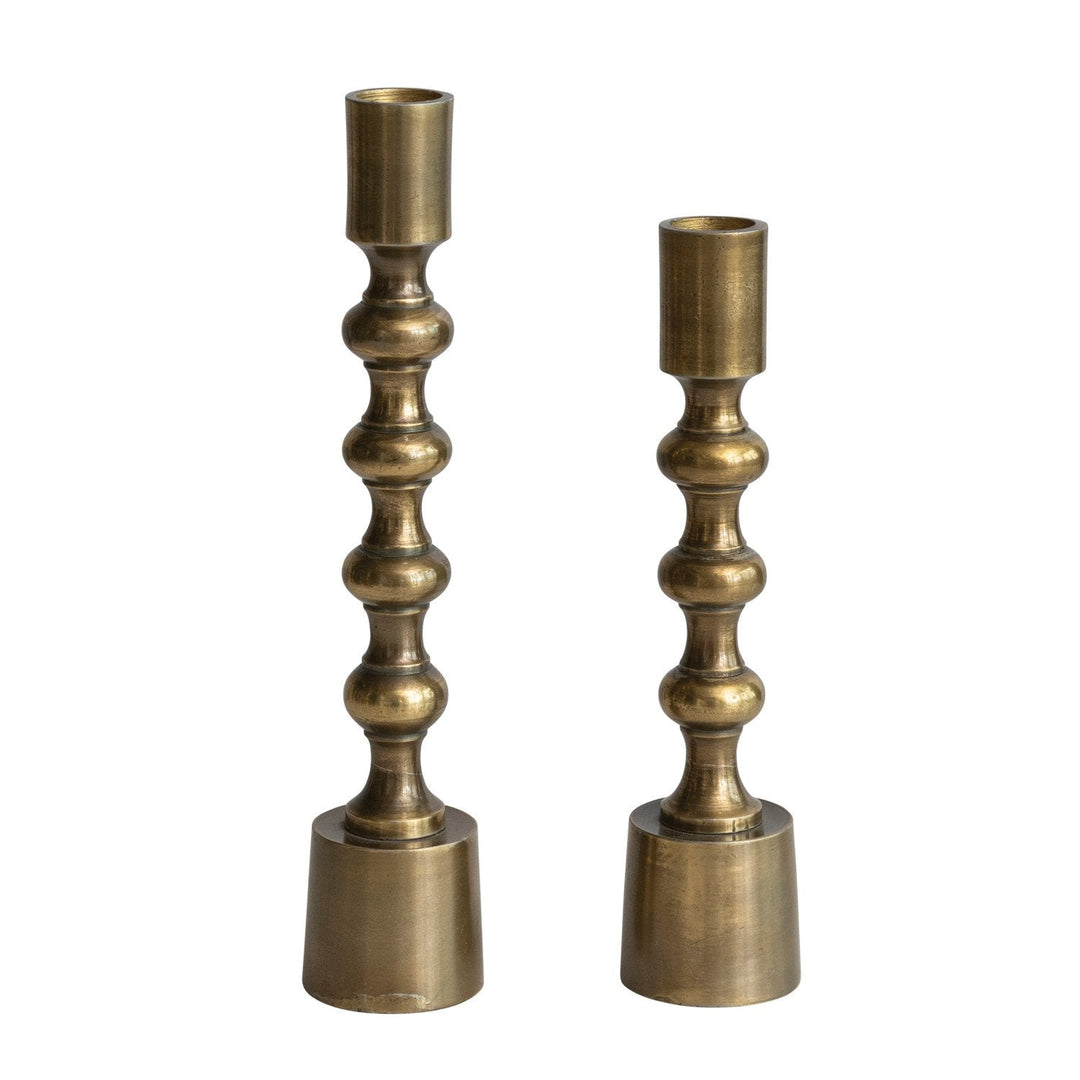 Cast Aluminum Taper Holders – Antique Gold, Set of 2 - Clementine Home Floral Gift