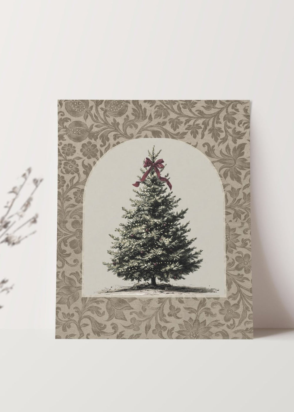Christmas Tree with Bow Wall Art Print - Clementine Home Floral Gift