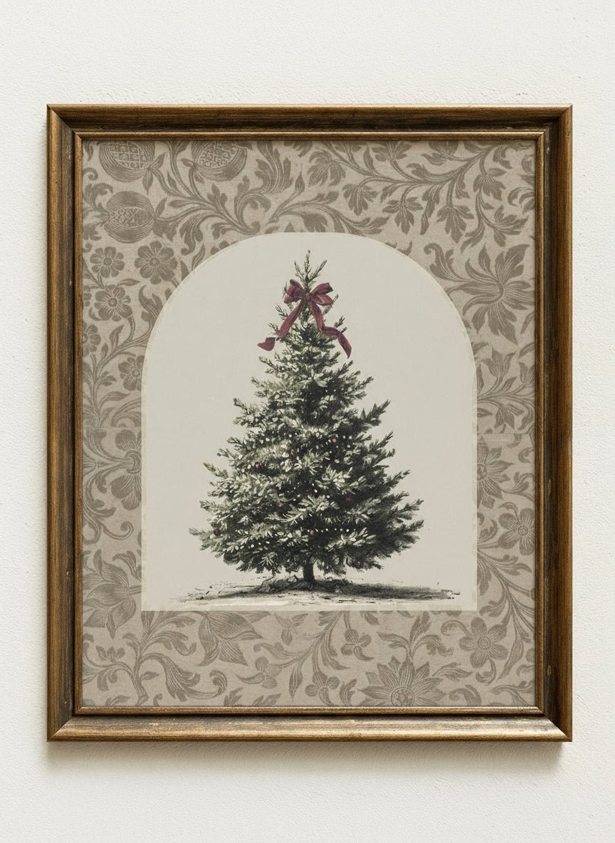 Christmas Tree with Bow Wall Art Print - Clementine Home Floral Gift