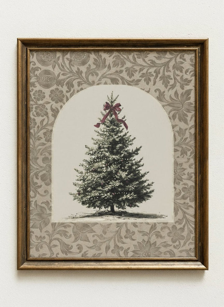 Christmas Tree with Bow Wall Art Print - Clementine Home Floral Gift