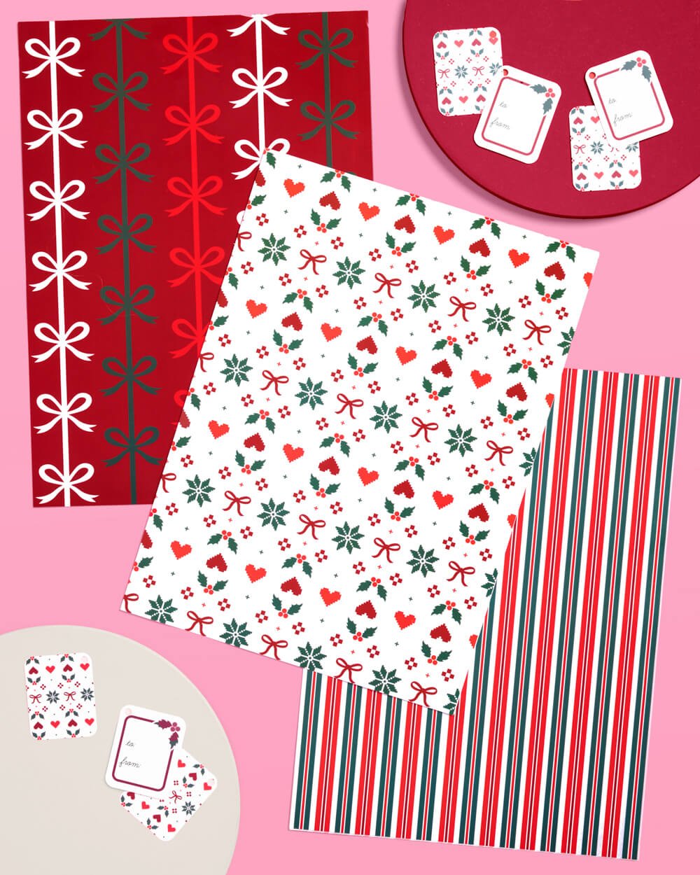 Christmas Wrapping Paper Set – 12 Sheets + 16 Tags - Clementine Home Floral Gift