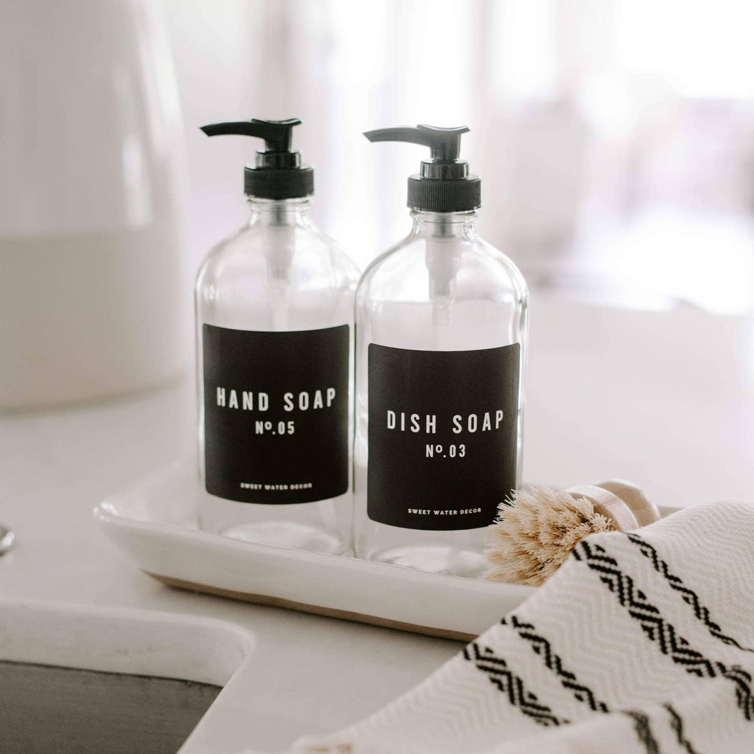Clear Glass Hand Soap Dispenser - Clementine Home Floral Gift