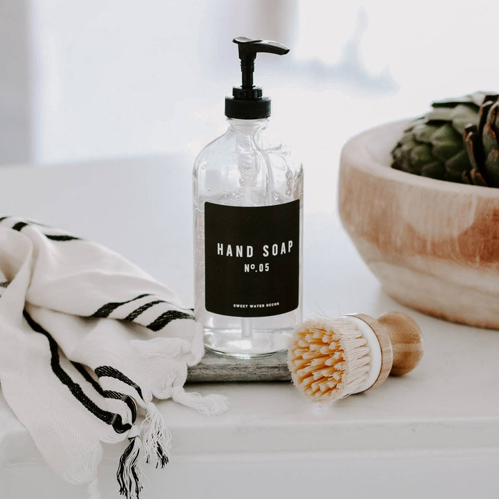Clear Glass Hand Soap Dispenser - Clementine Home Floral Gift