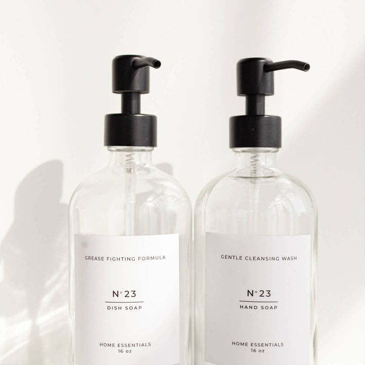 Clear Glass Soap Bottle with Label - Clementine Home Floral Gift