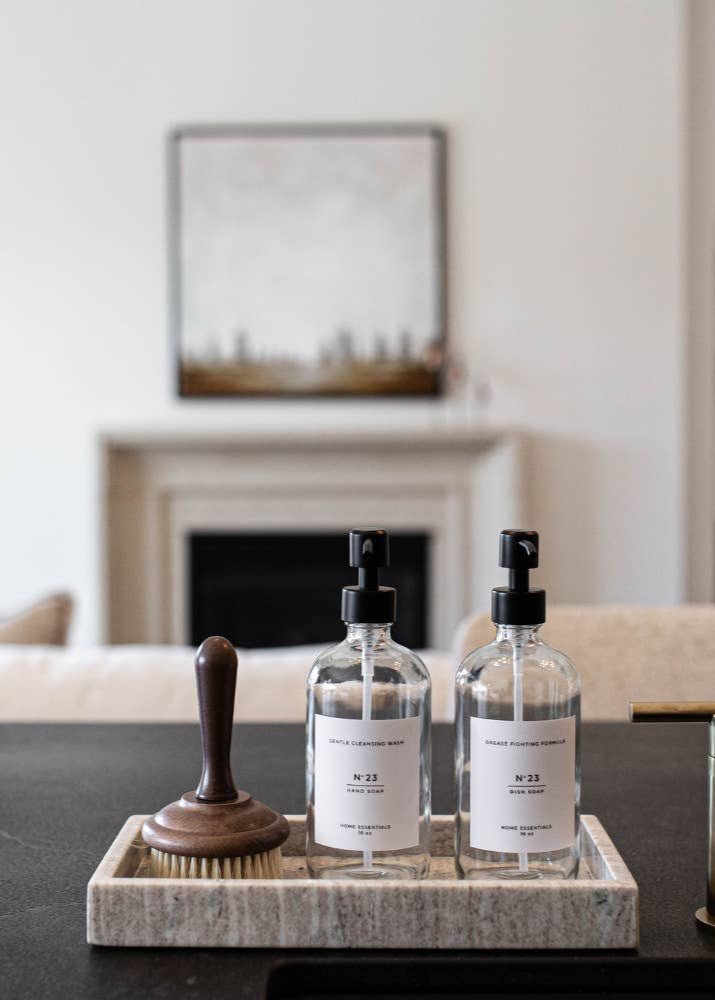 Clear Glass Soap Bottle with Label - Clementine Home Floral Gift