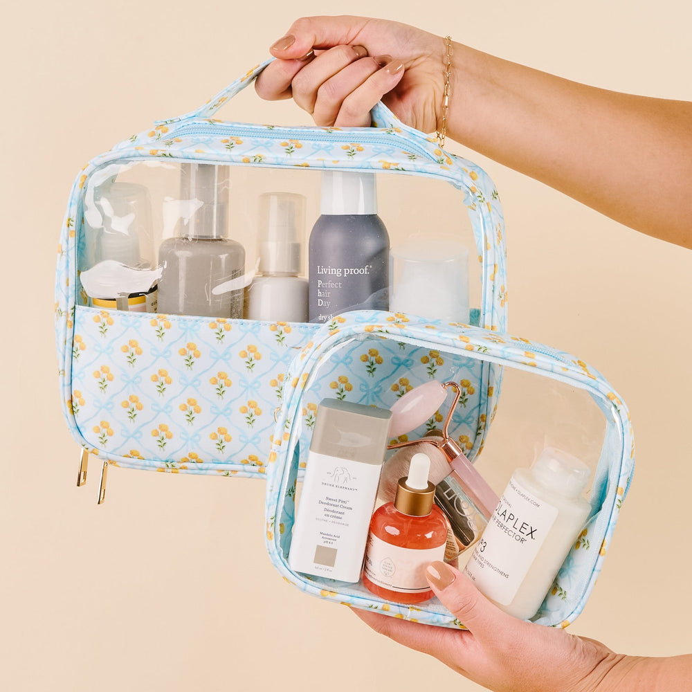 Clearly Chic Cosmetic Bag Set – Marigold Lane Blue - Clementine Home Floral Gift