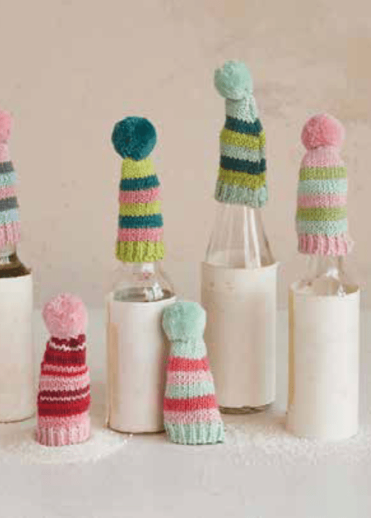 Cotton Knit Hat Bottle Topper with Stripes & Pom Pom - Clementine Home Floral Gift