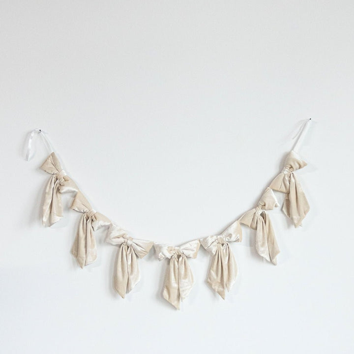 Cream Velvet Bow Christmas Garland - Clementine Home Floral Gift
