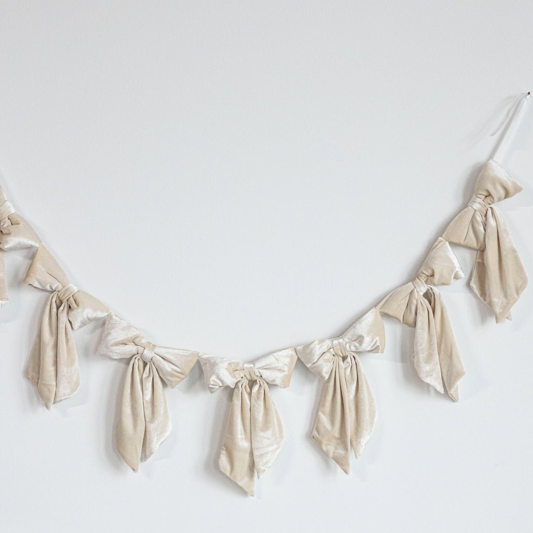 Cream Velvet Bow Christmas Garland - Clementine Home Floral Gift