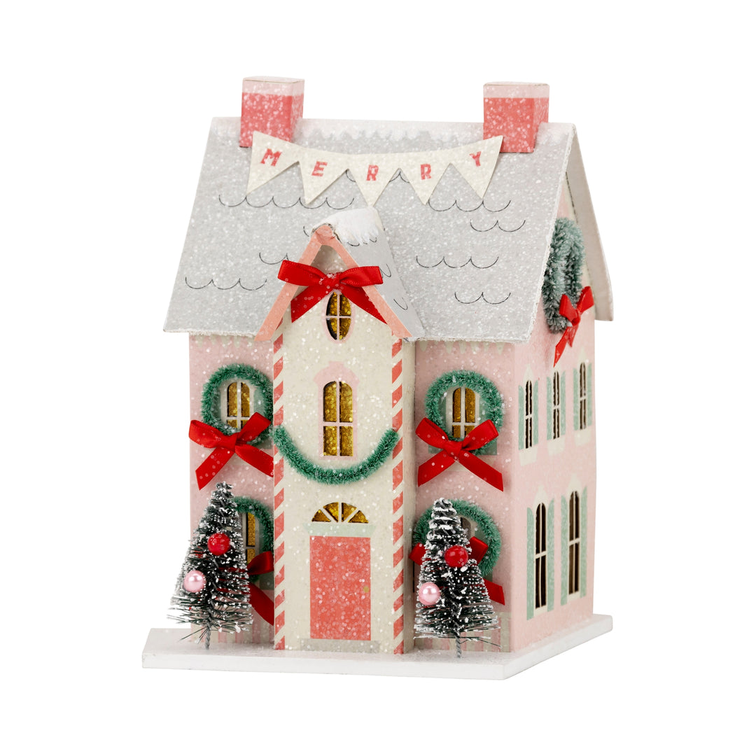 Glitter Christmas Village, Set of 3 - Traditional