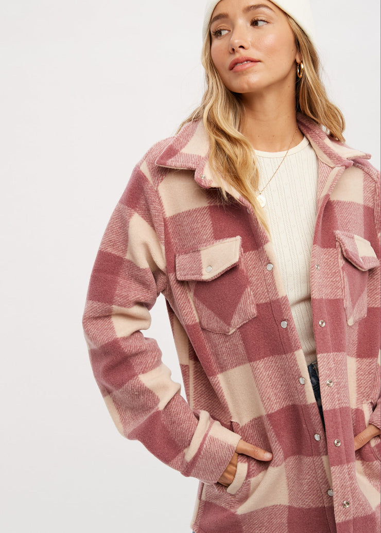 Sadie Mouflon Snap Front Jacket - Pink Plaid