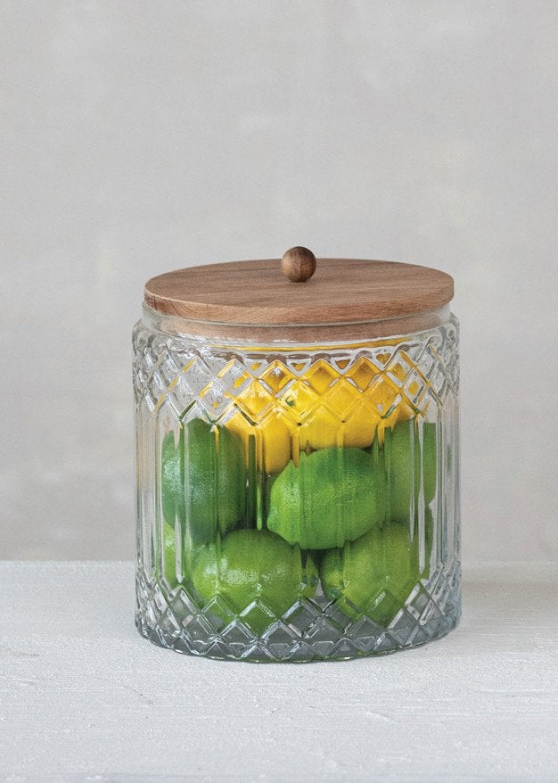 Cut Glass Jar with Wood Lid