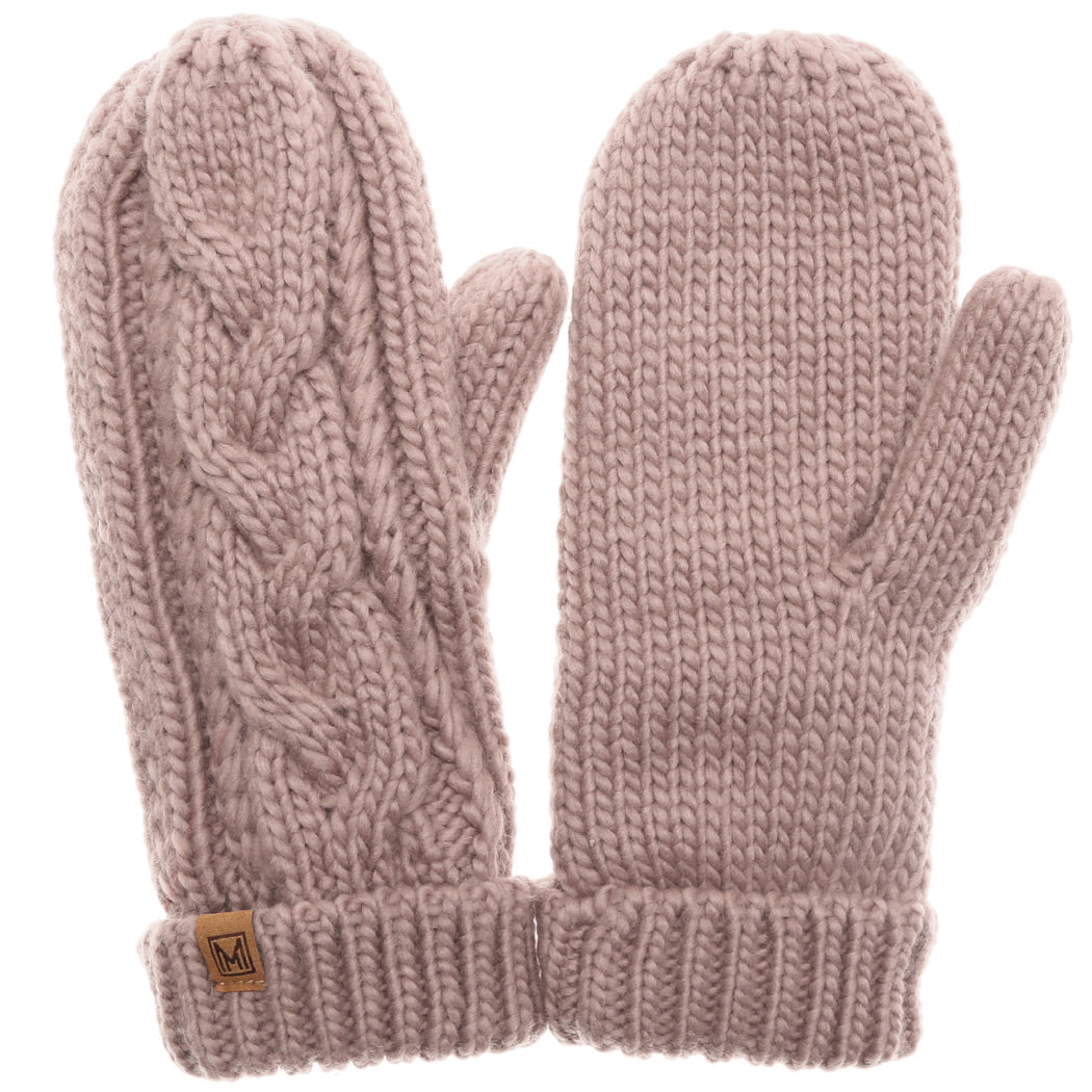 Cable Knit Mittens with Fleece - Blush