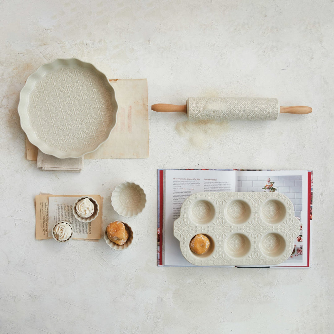 Embossed Stoneware Muffin Pan - Clementine Home Floral Gift