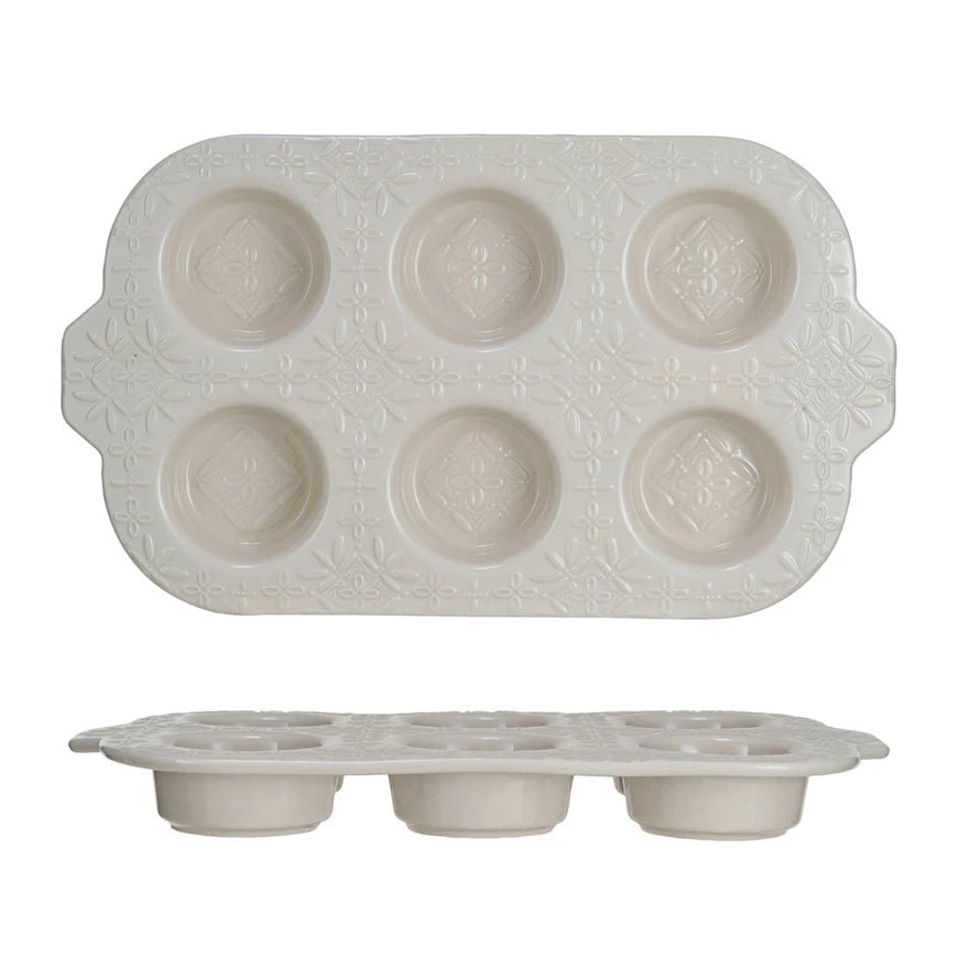 Embossed Stoneware Muffin Pan - Clementine Home Floral Gift