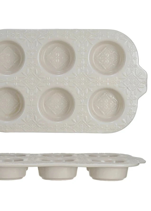 Embossed Stoneware Muffin Pan - Clementine Home Floral Gift
