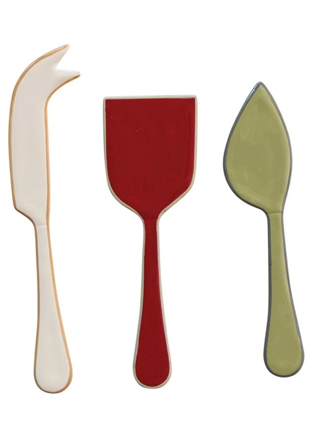 Enameled Stainless Steel Cheese Servers, Set of 3 - Clementine Home Floral Gift