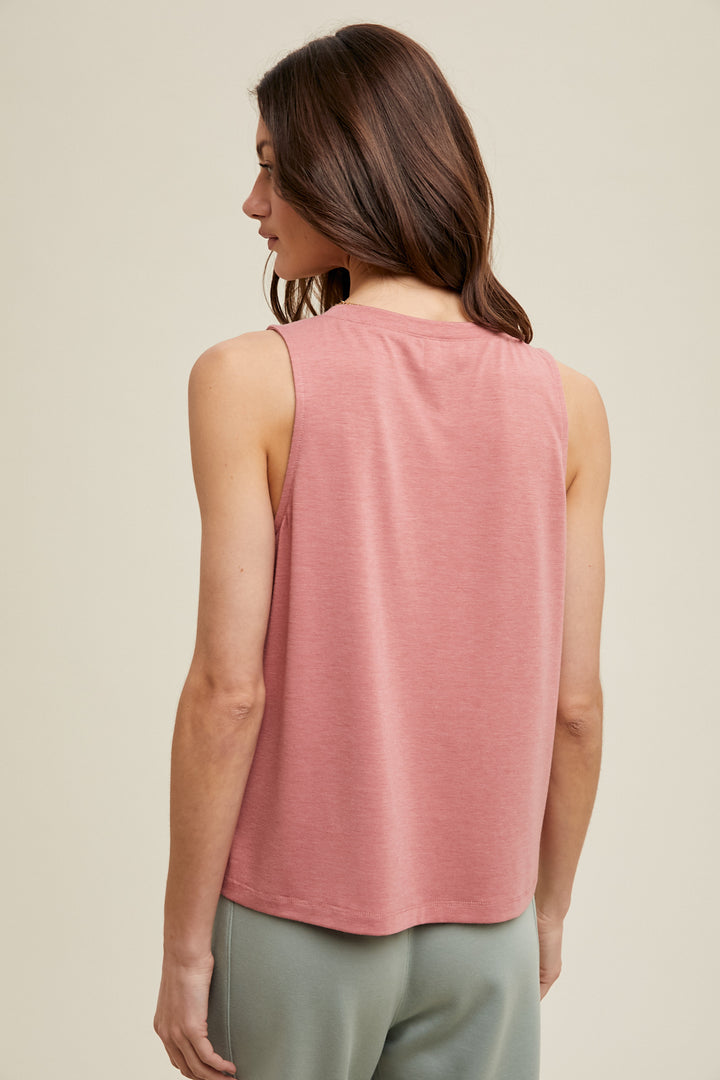 Slub Knit Relaxed Crop Tank with Pocket - Sienna