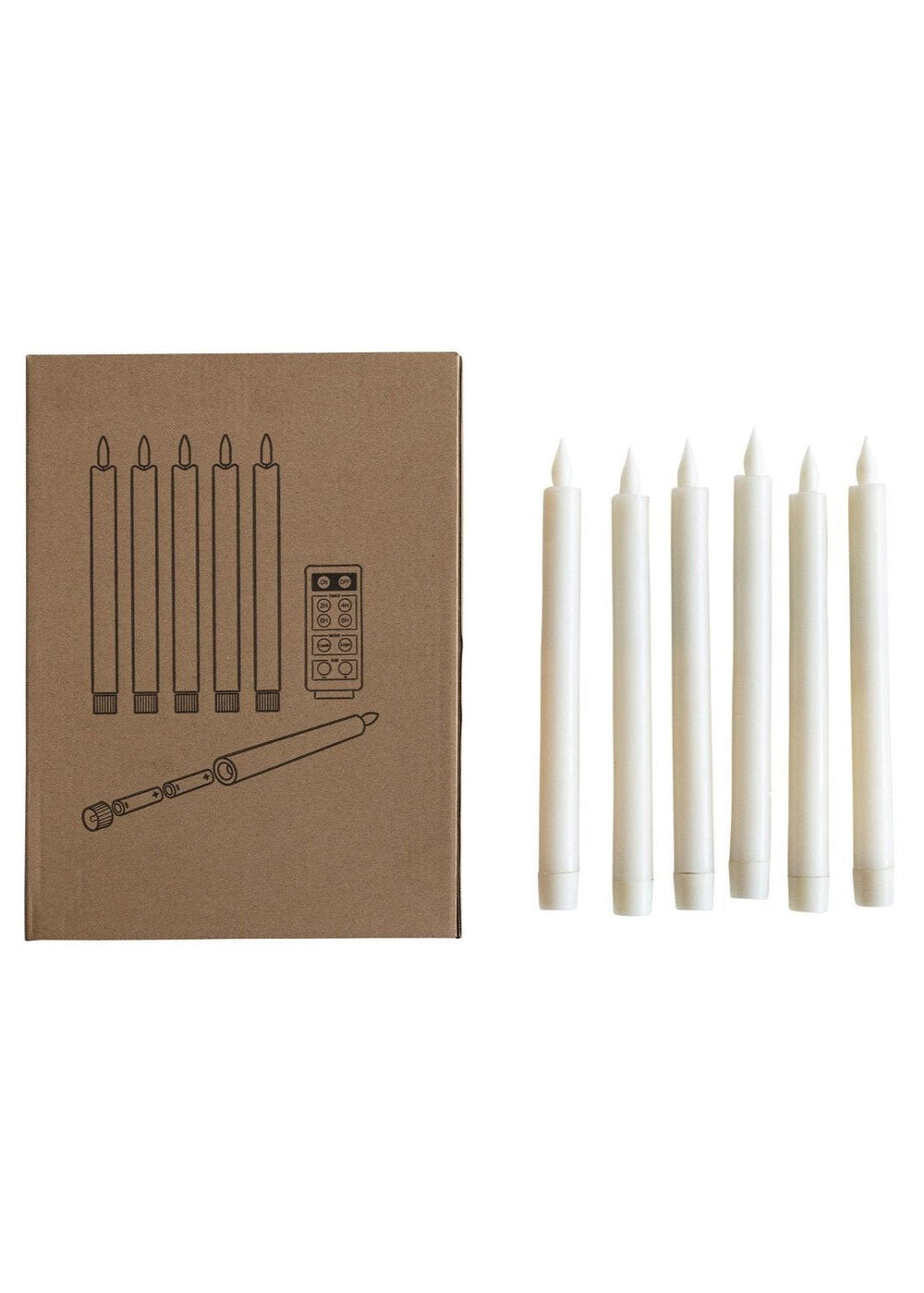 Flameless LED Wax Taper Candles with Remote – Set of 6, Cream - Clementine Home Floral Gift