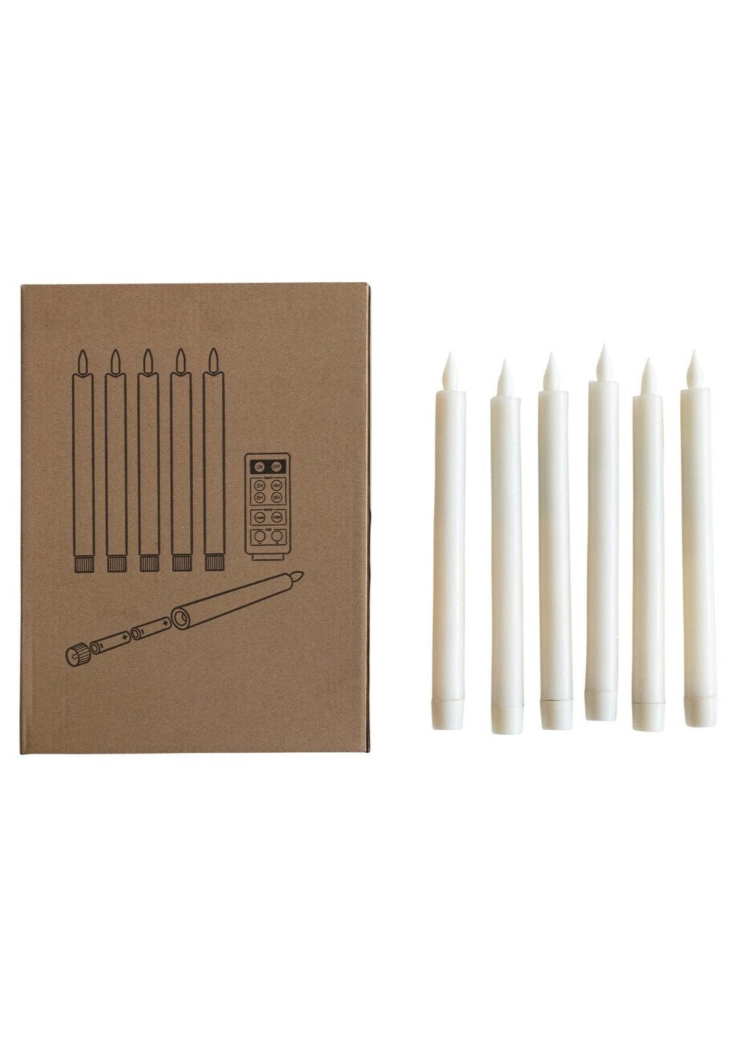 Flameless LED Wax Taper Candles with Remote – Set of 6, Cream - Clementine Home Floral Gift