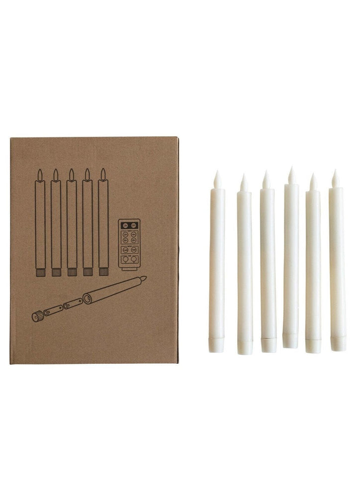 Flameless LED Wax Taper Candles with Remote – Set of 6, Cream - Clementine Home Floral Gift
